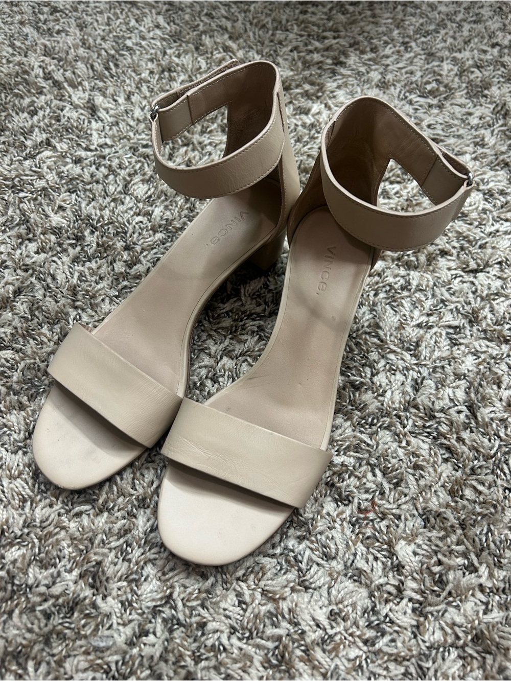Vince Neutral Tan Ankle-Strap Leather Block Heels Sz 7